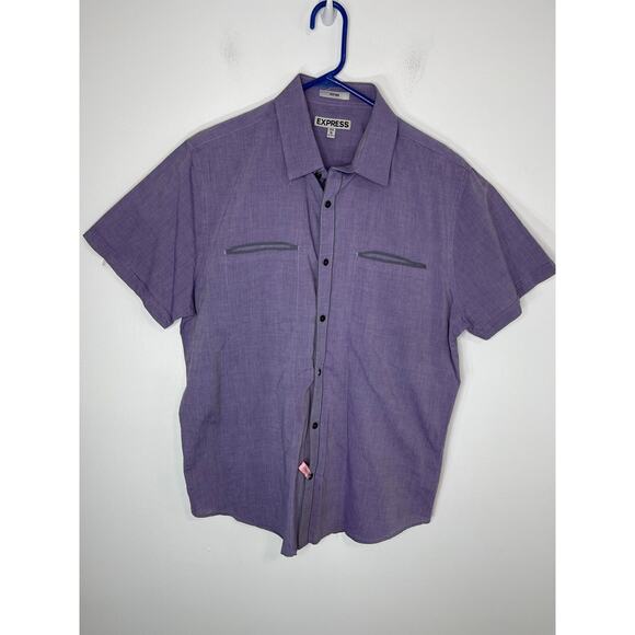 Express button up shirt men's XL violet purple with gray trim casual un tucked - Picture 7 of 13